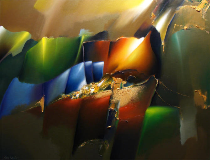 Bloemenschilderij met mooie kleuren abstract en modern